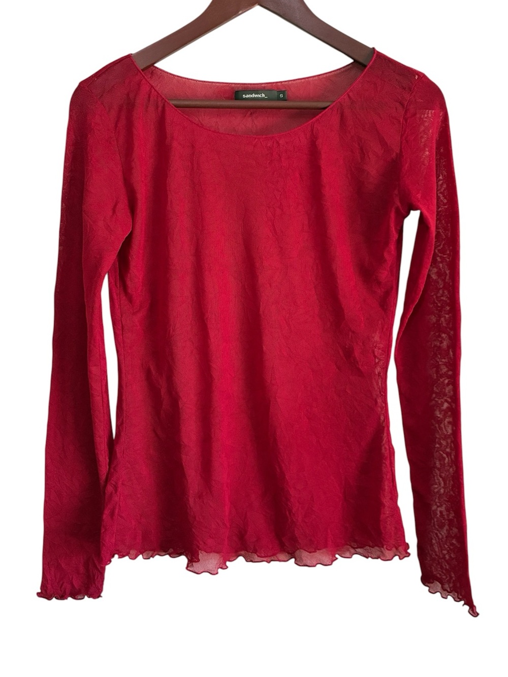 Sandwich Women's Red Mesh Long Sleeve Top Size Small